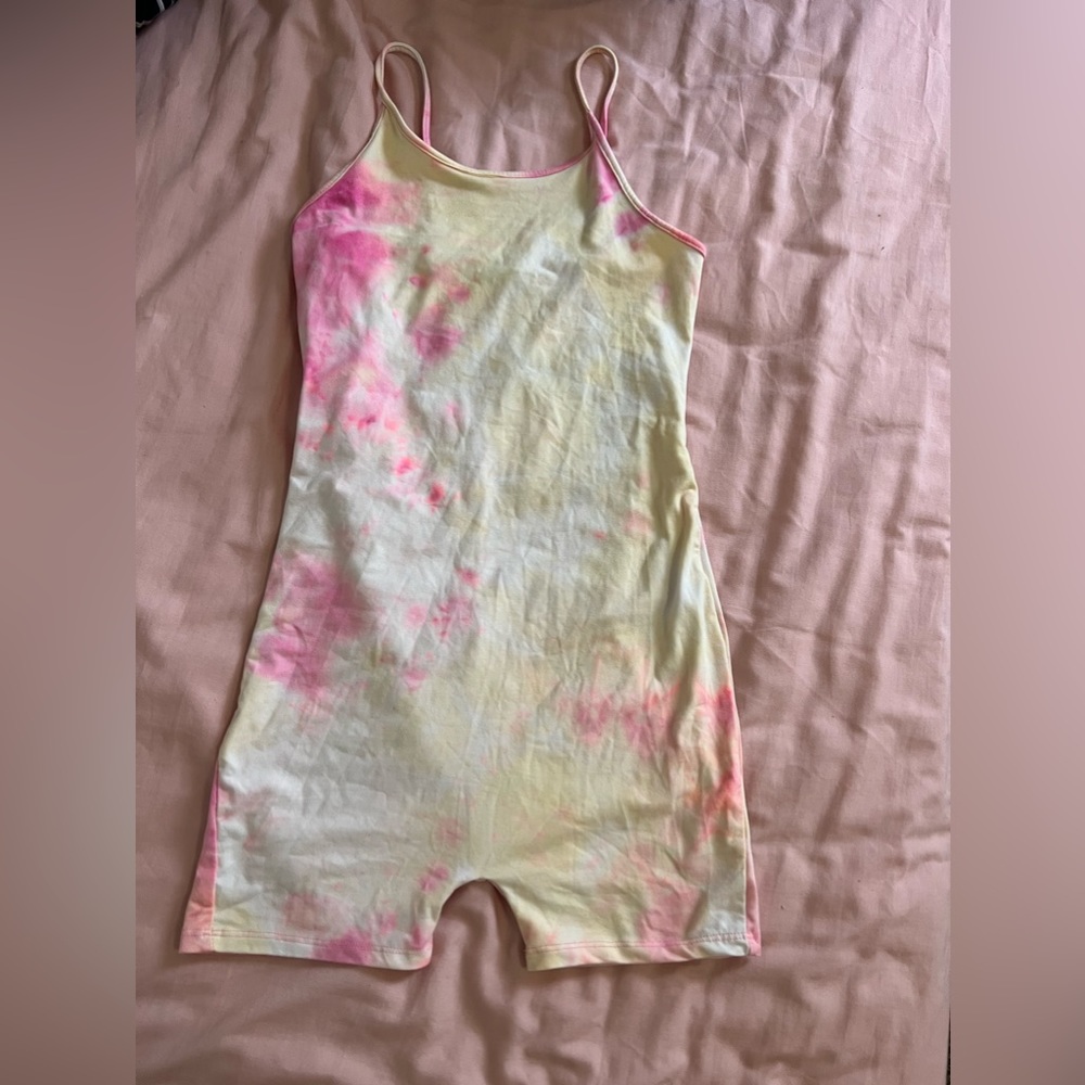 Women’s Small Unitard Pink Cami Yellow Sporty Jumpsuit